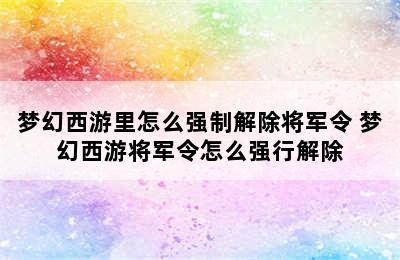 梦幻西游里怎么强制解除将军令 梦幻西游将军令怎么强行解除